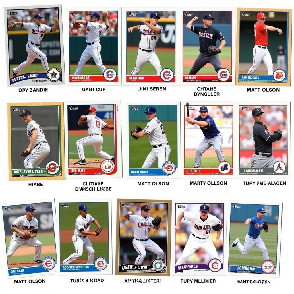 A side-by-side comparison of different Matt Olson Topps rookie card variations, showcasing different designs, parallels, and features.