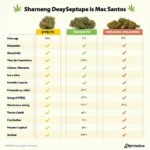 A chart comparing Mac Santos to other similar strains based on reported effects and aroma.