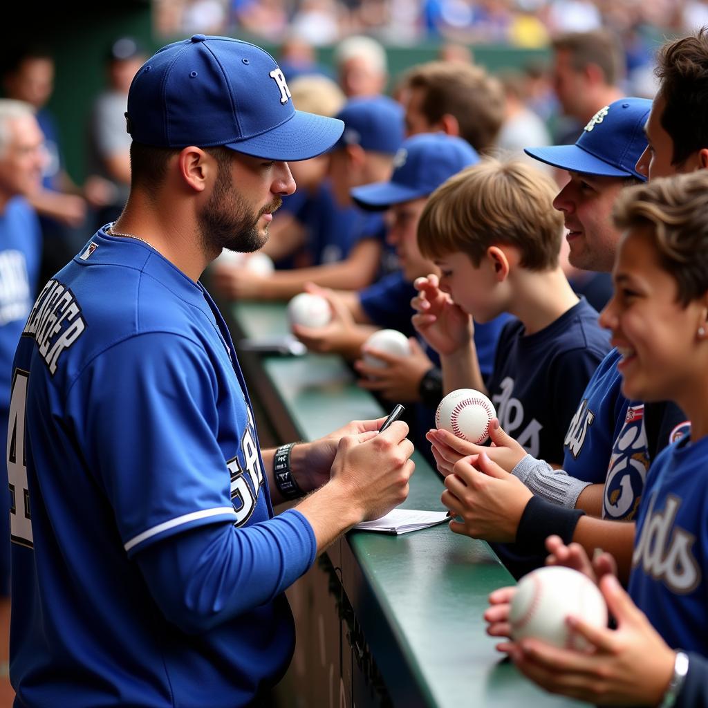 Corey Seager Signing Baseballs for Fans