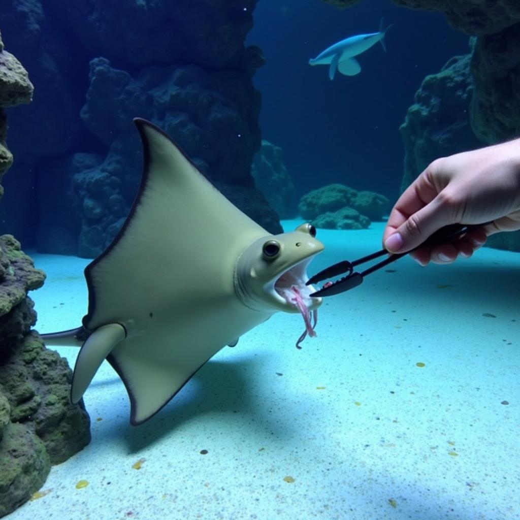 Cownose Ray Feeding in an Aquarium