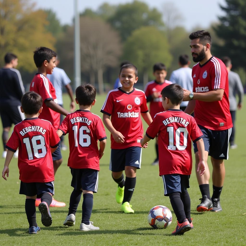 Besiktas coaches leading a youth football clinic in Crawford Park