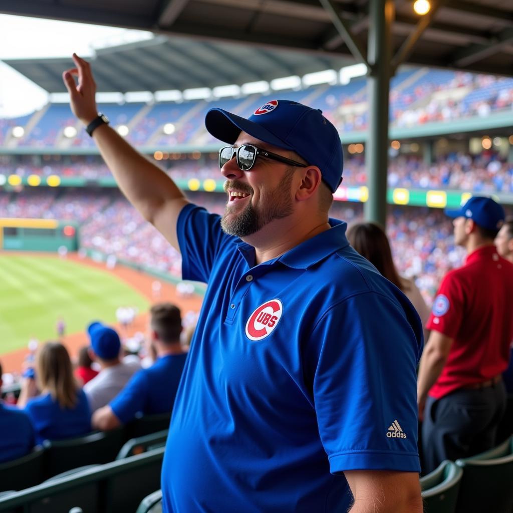 A Fan Wearing the Cubs City Connect Polo at Wrigley Field