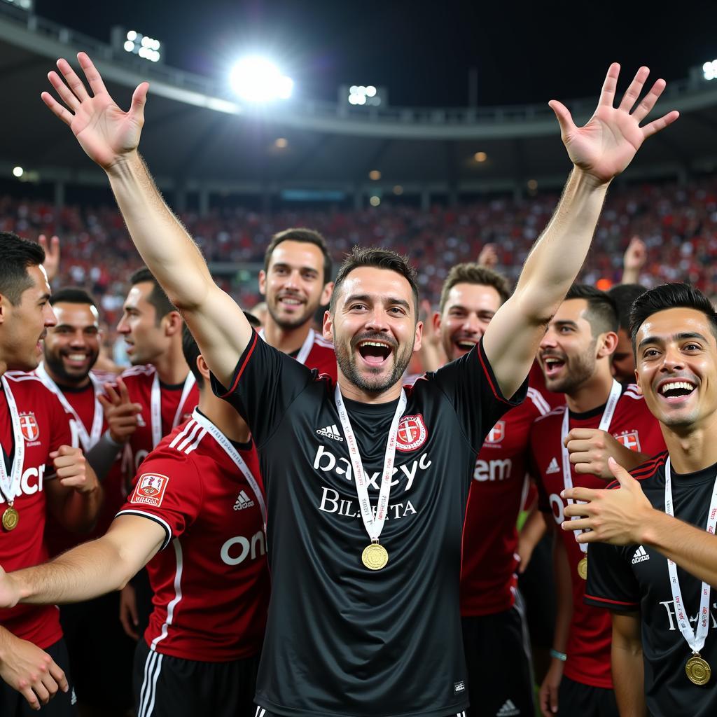 Daniel Montenegro celebrates a goal with Besiktas teammates