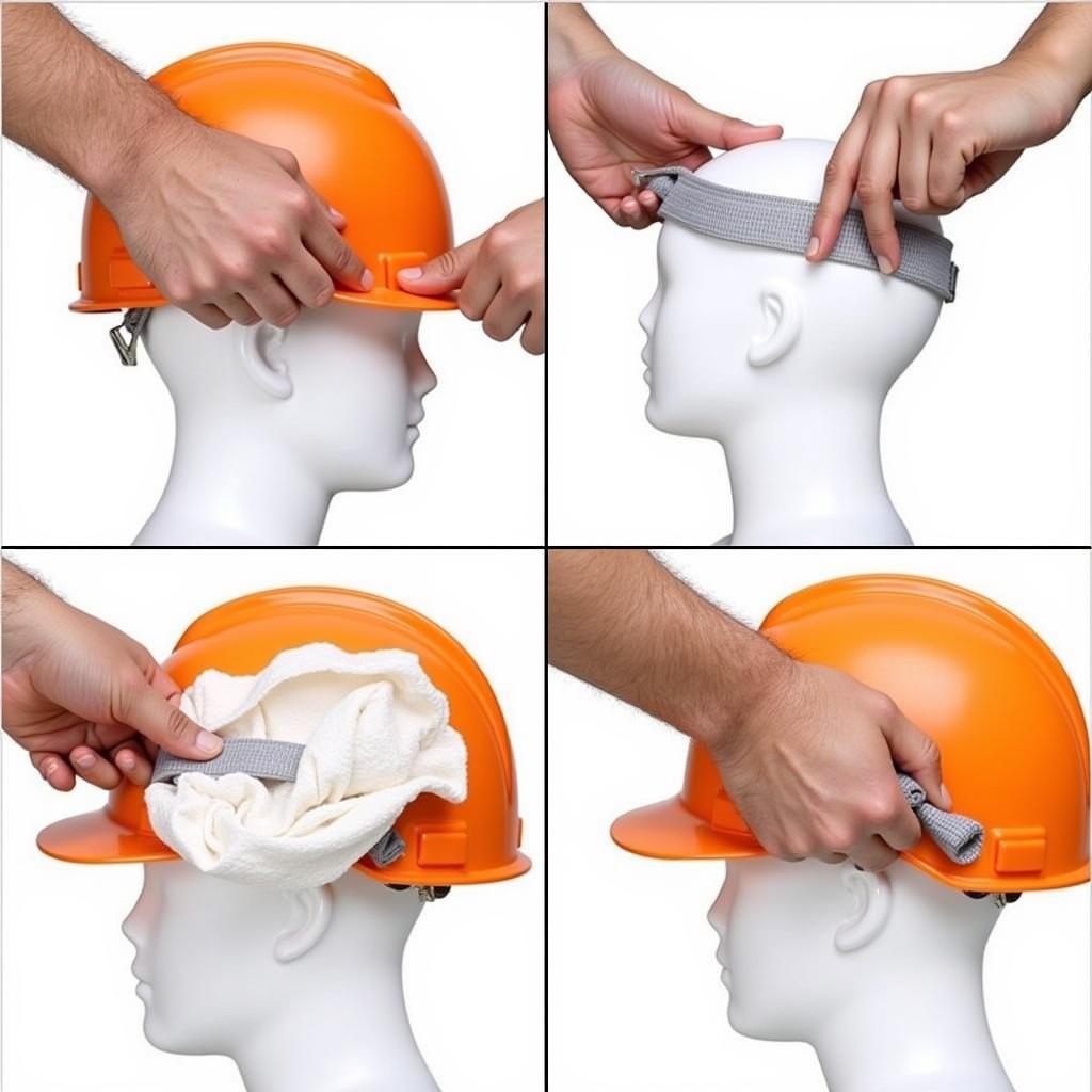 Different hard hat attachment methods on backpacks.