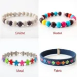 Various styles of childhood cancer awareness bracelets