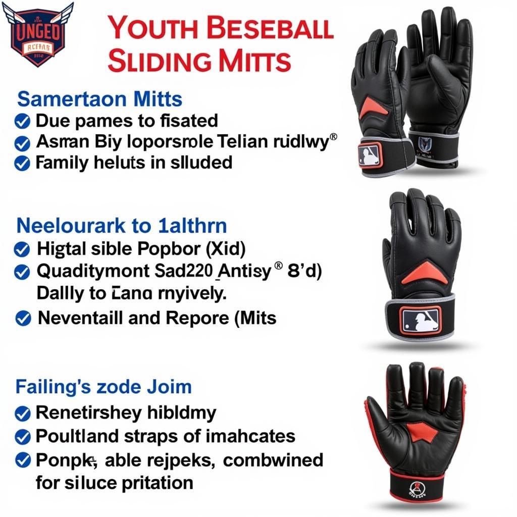 Various types of youth baseball sliding mitts showcasing different materials and designs