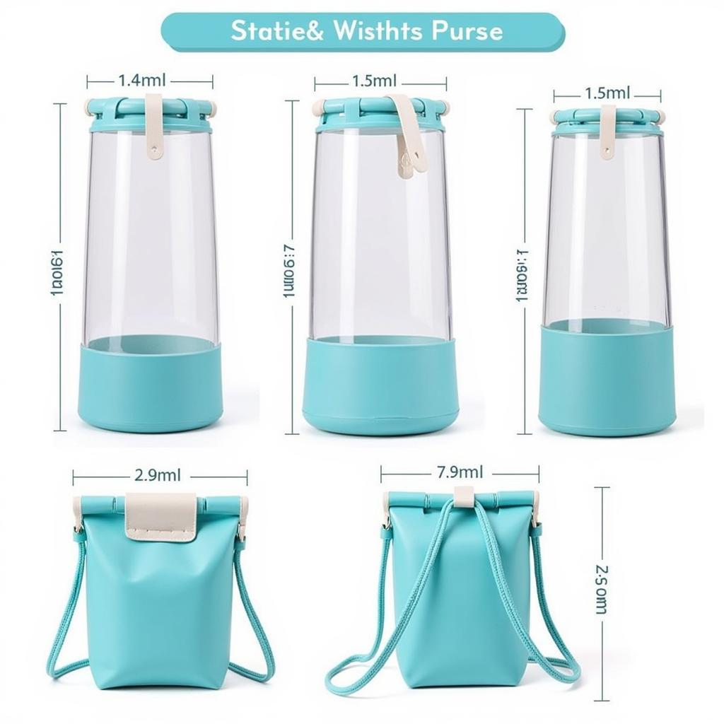 Comparing different water purse sizes and styles.