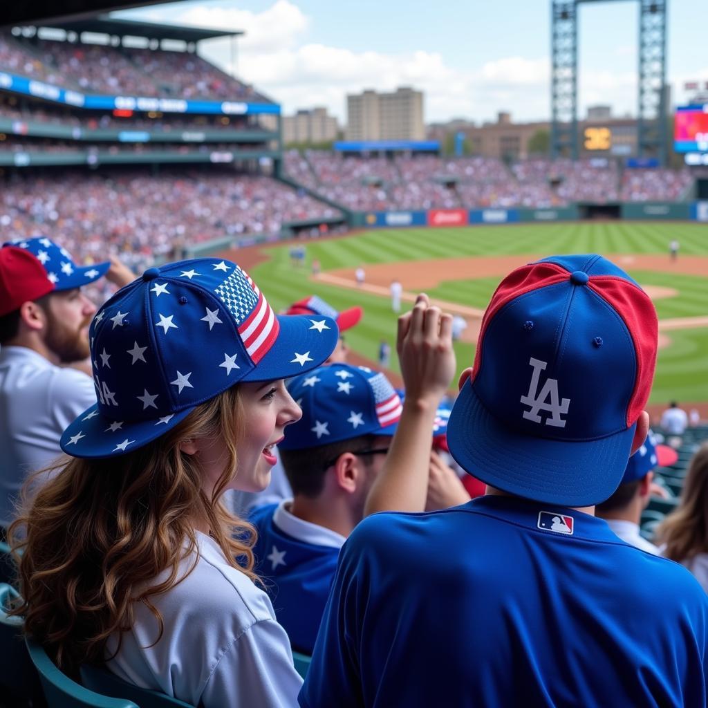 Dodgers Fans Wearing American Flag Hats