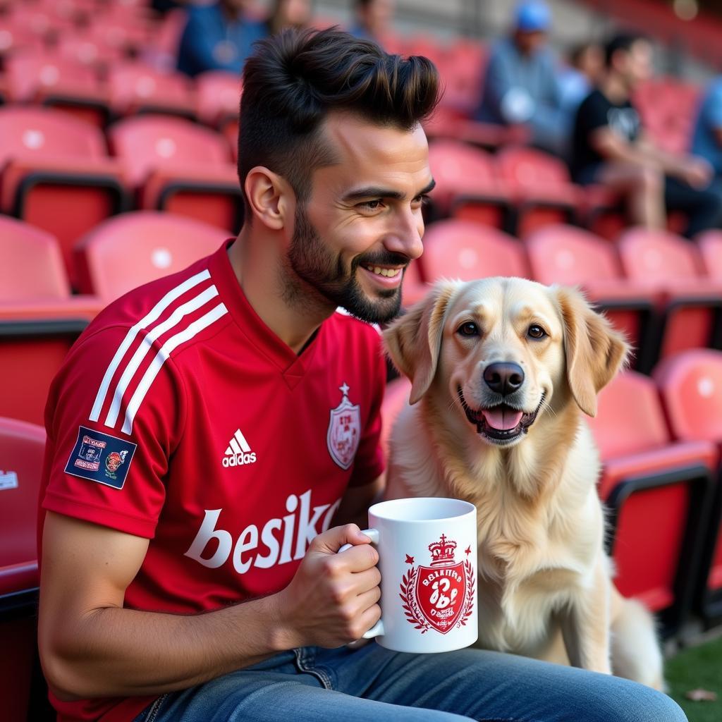 Dog Dad Enjoying Coffee from his Besiktas Mug at Vodafone Park