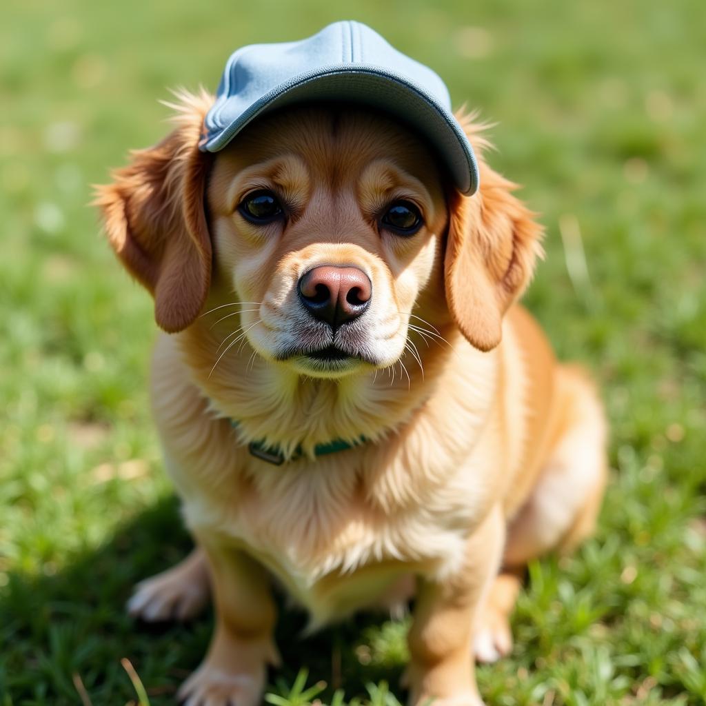 Dog Wearing a Baseball Cap on a Sunny Day