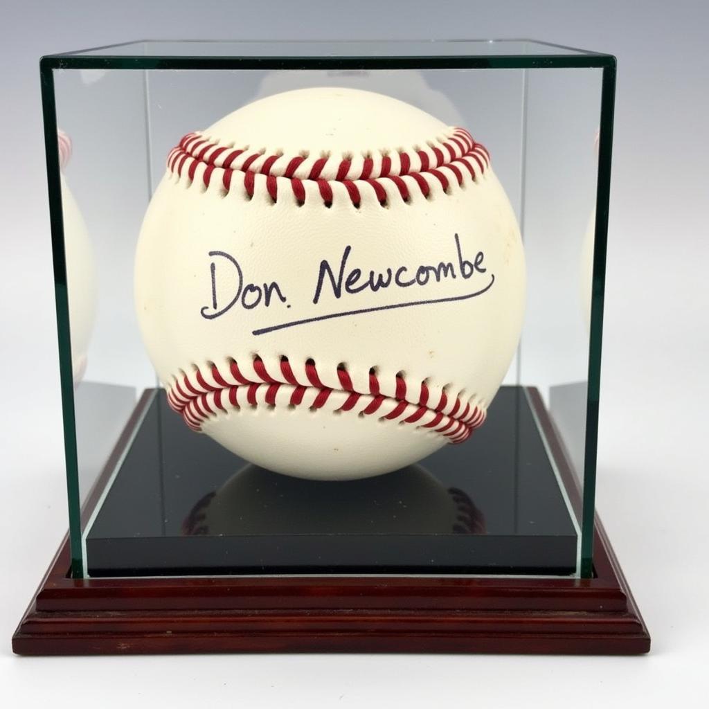 Don Newcombe Signed Baseball in a Display Case