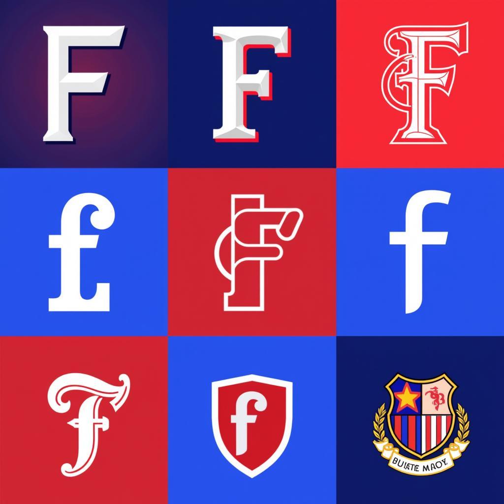 Exploring different design variations of the "f" logo in red and blue