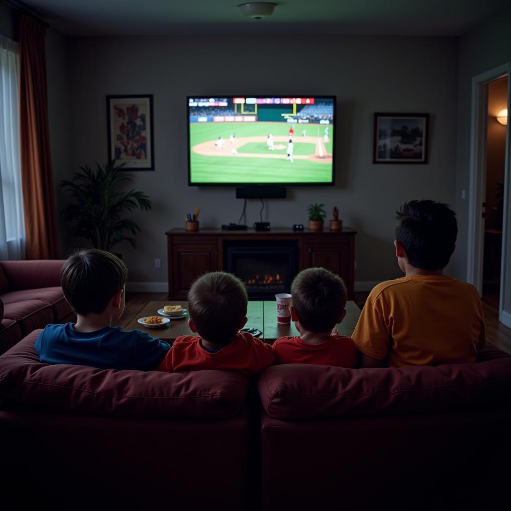 Family Watching Baseball Game on TV