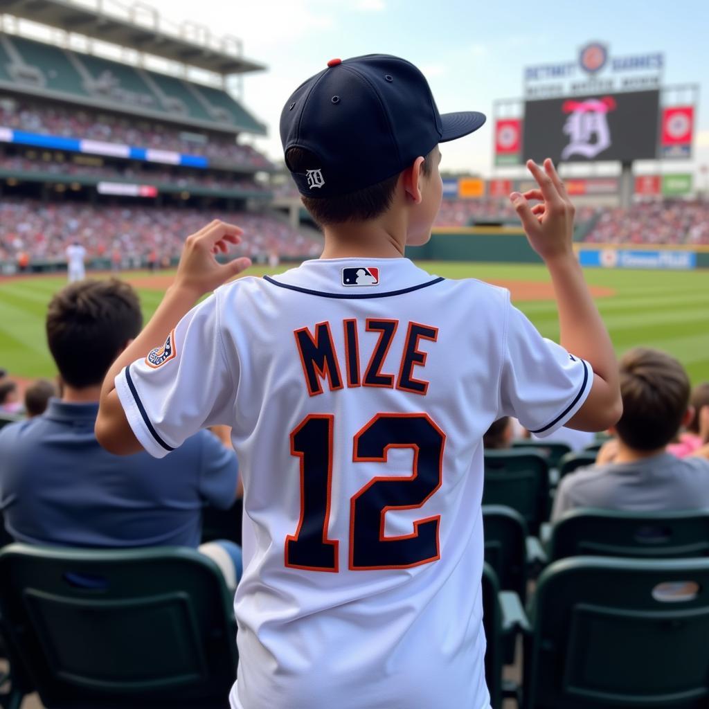 Fan Wearing Casey Mize Jersey at Comerica Park