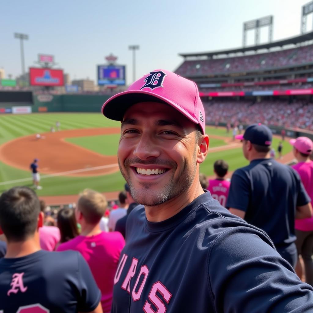 Fan Wearing Detroit Tigers Pink Hat at Game