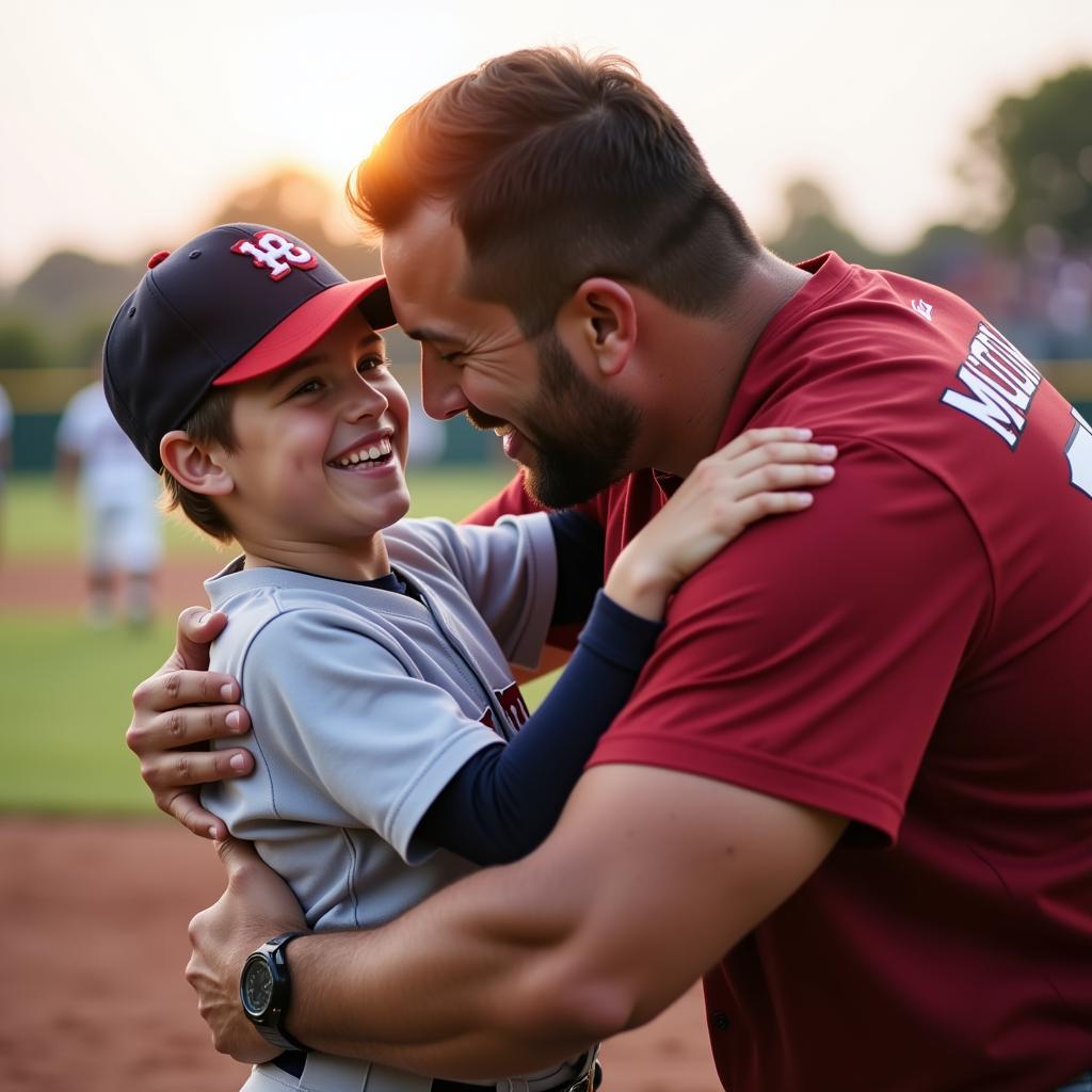 Father and Son Celebrating a Baseball Win