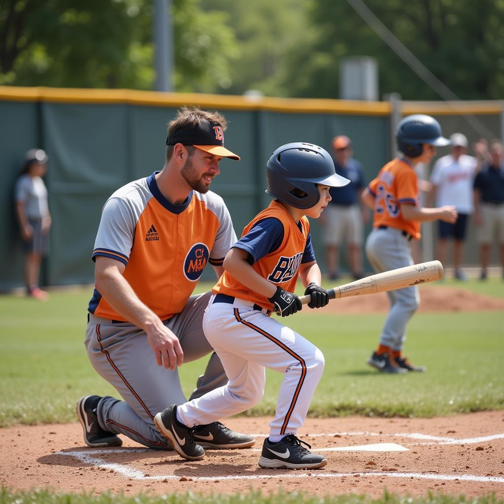 Father and Son Playing Baseball in a Game