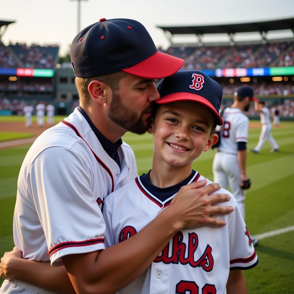 Father and Son Celebrating Baseball Victory