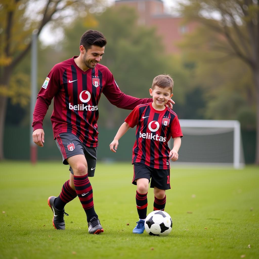 Father and Son Playing Football in Besiktas Park