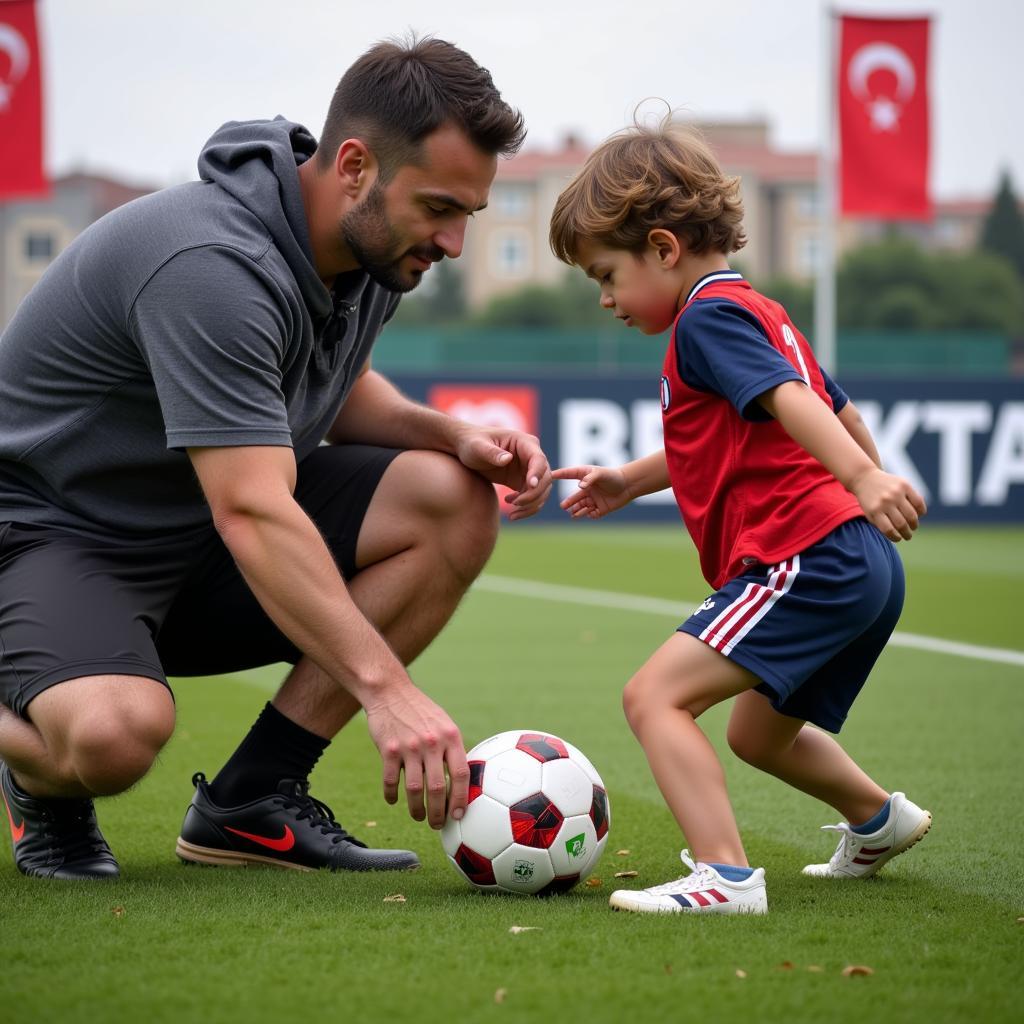 Father and Son Training Football Skills 