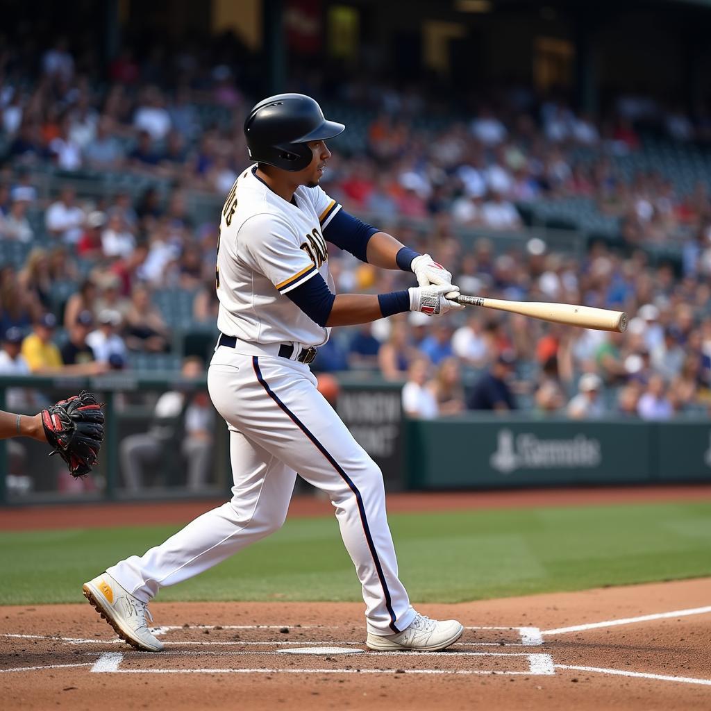 Fernando Tatis Jr. Swinging a Bat in a San Diego Padres Uniform