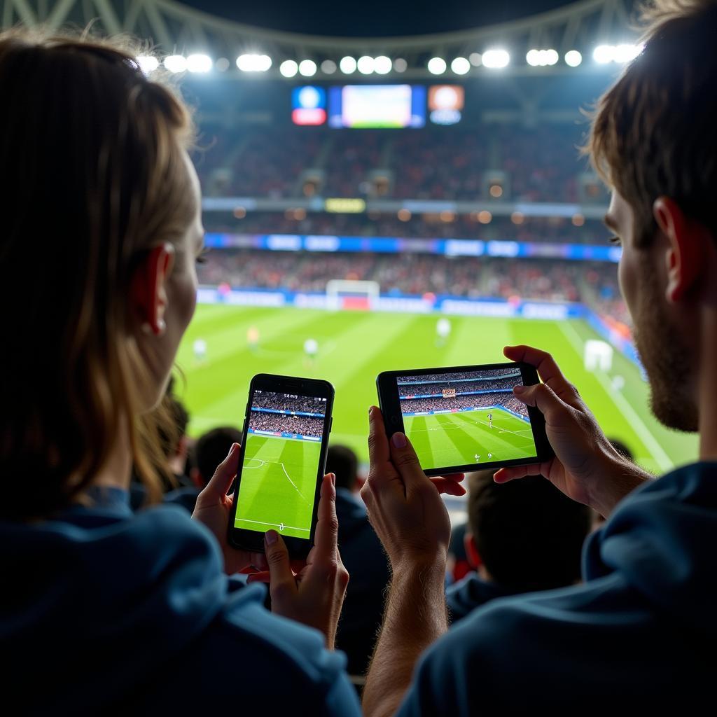 Fans Watching a National League Game on their Phones