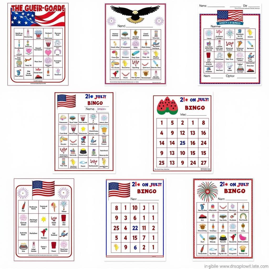 Fourth of July Bingo Card Designs