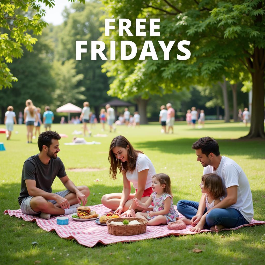 Families enjoying a picnic in a Boston park during Free Fridays