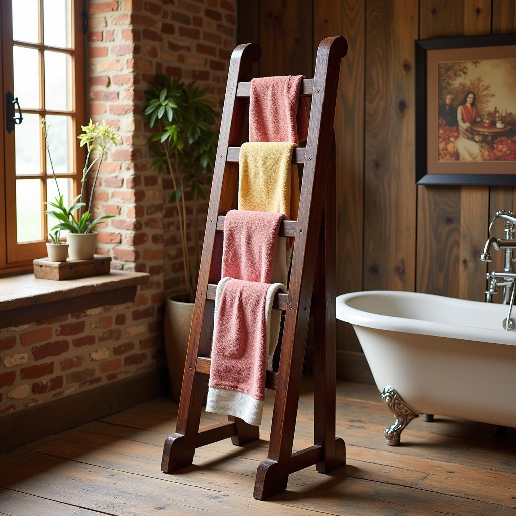 Freestanding 30 Towel Rack in a Rustic Bathroom