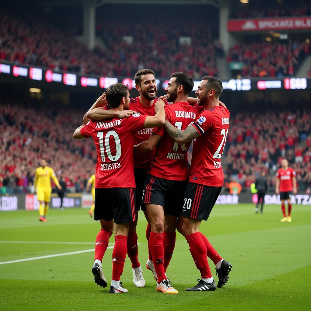 GameFather Boone celebrating a goal with teammates