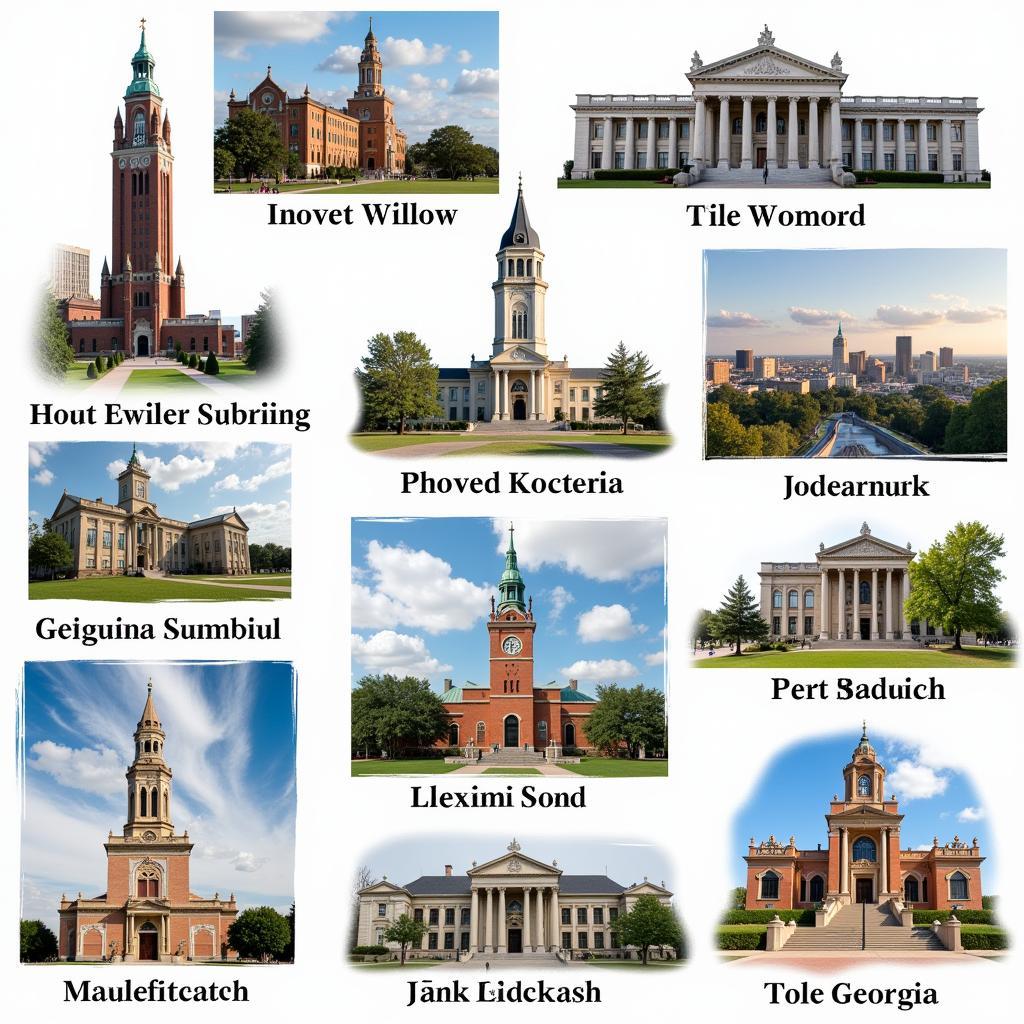 Landmarks of various Georgia cities displayed alphabetically