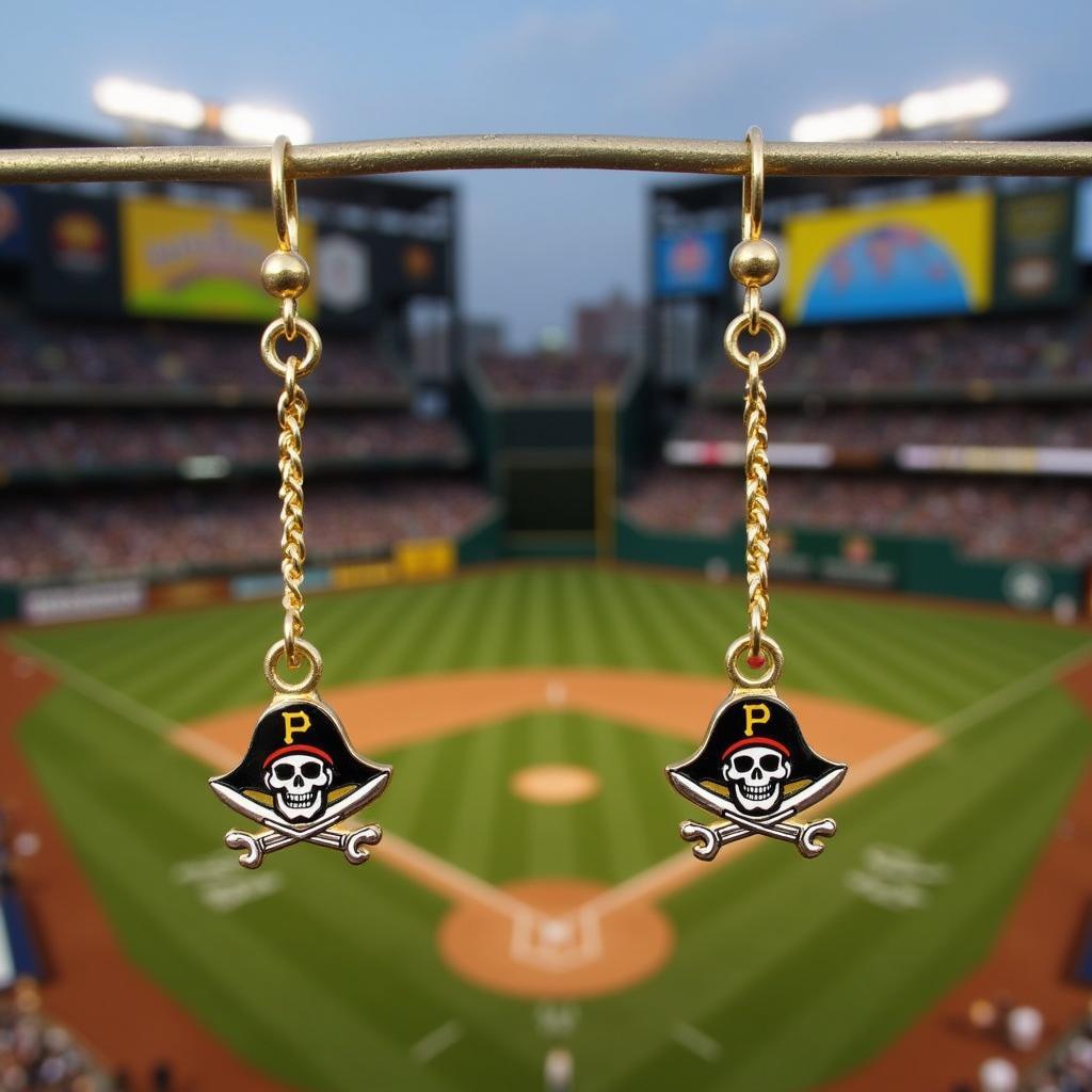 Gold Pittsburgh Pirates Dangle Earrings with Jolly Roger