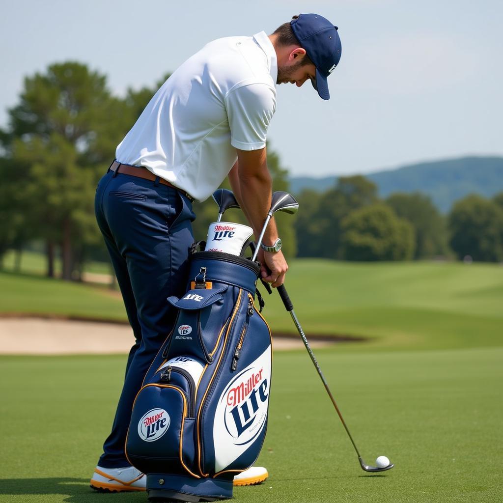 Golfer with Miller Lite Head Cover