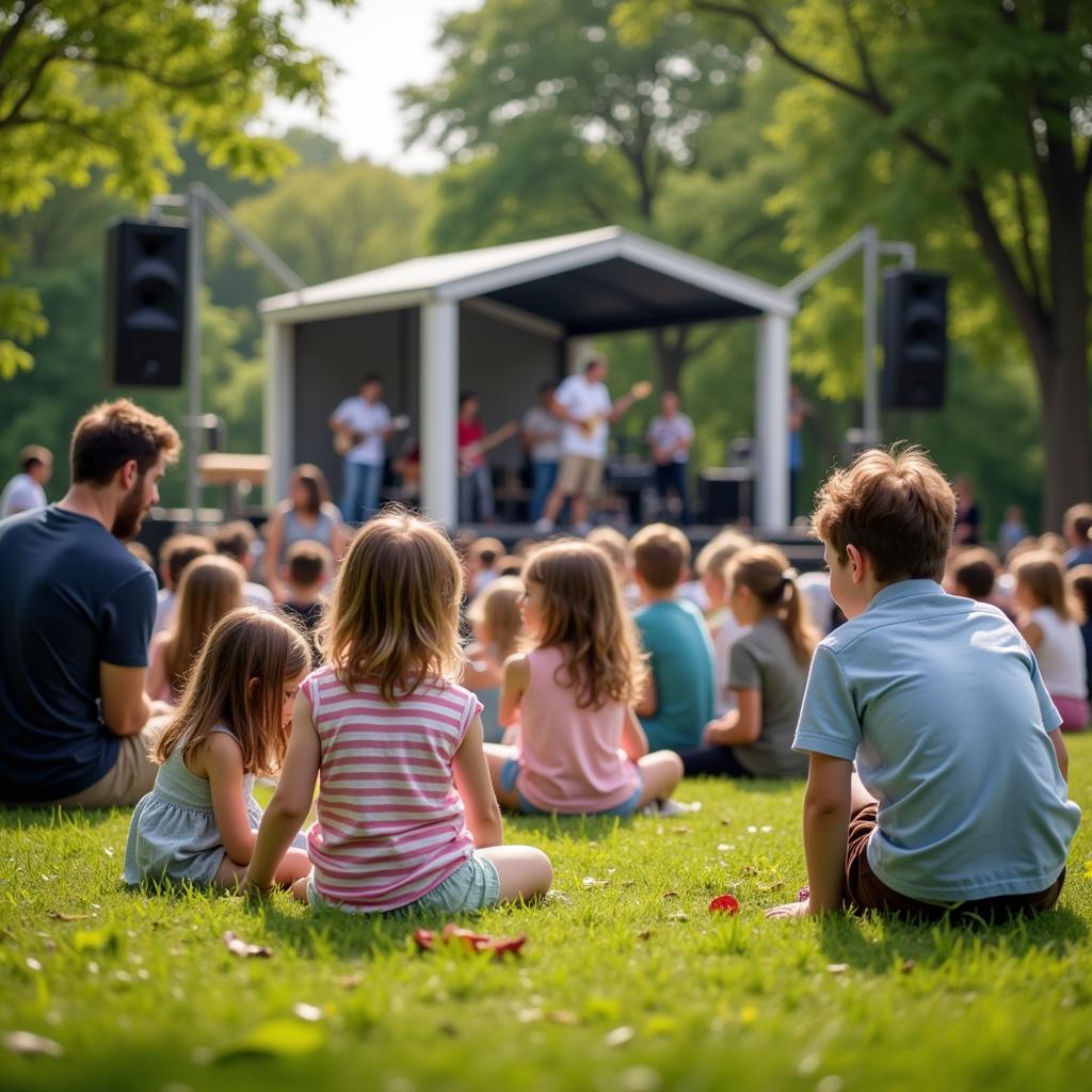 Families enjoying the concert in the park in Grants Pass, Oregon