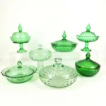 Variety of Green Glass Candy Dishes with Lids