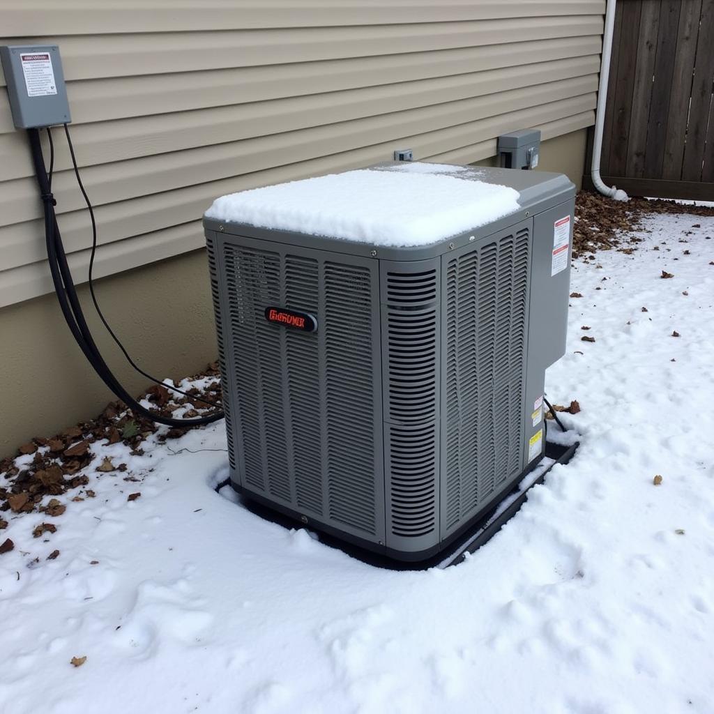 Heat pump outdoor unit in winter in Independence, KY