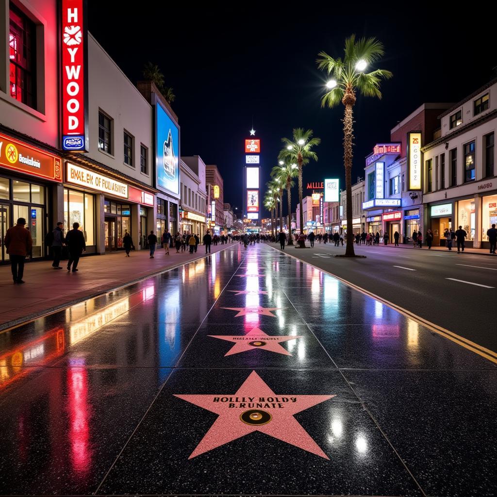 Hollywood Walk of Fame at Night