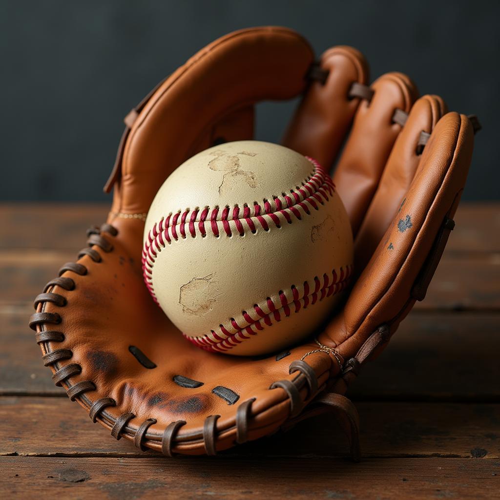 Infinity Baseball Interpretation: A close-up of a baseball glove, worn and weathered, symbolizing the history and personal connection to the sport.