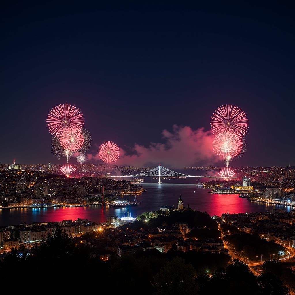 Istanbul Skyline with Fireworks on New Year's Eve