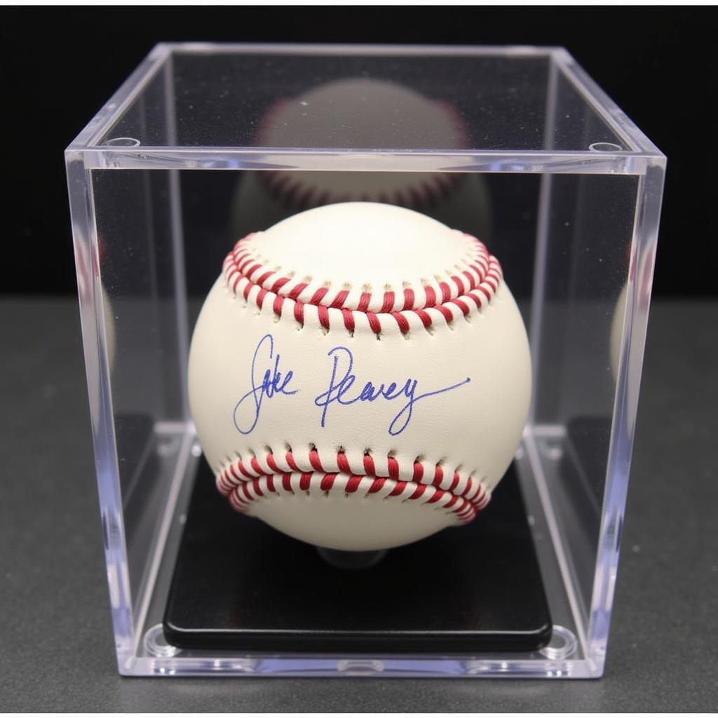 Jake Peavy Autographed Baseball in a Display Case