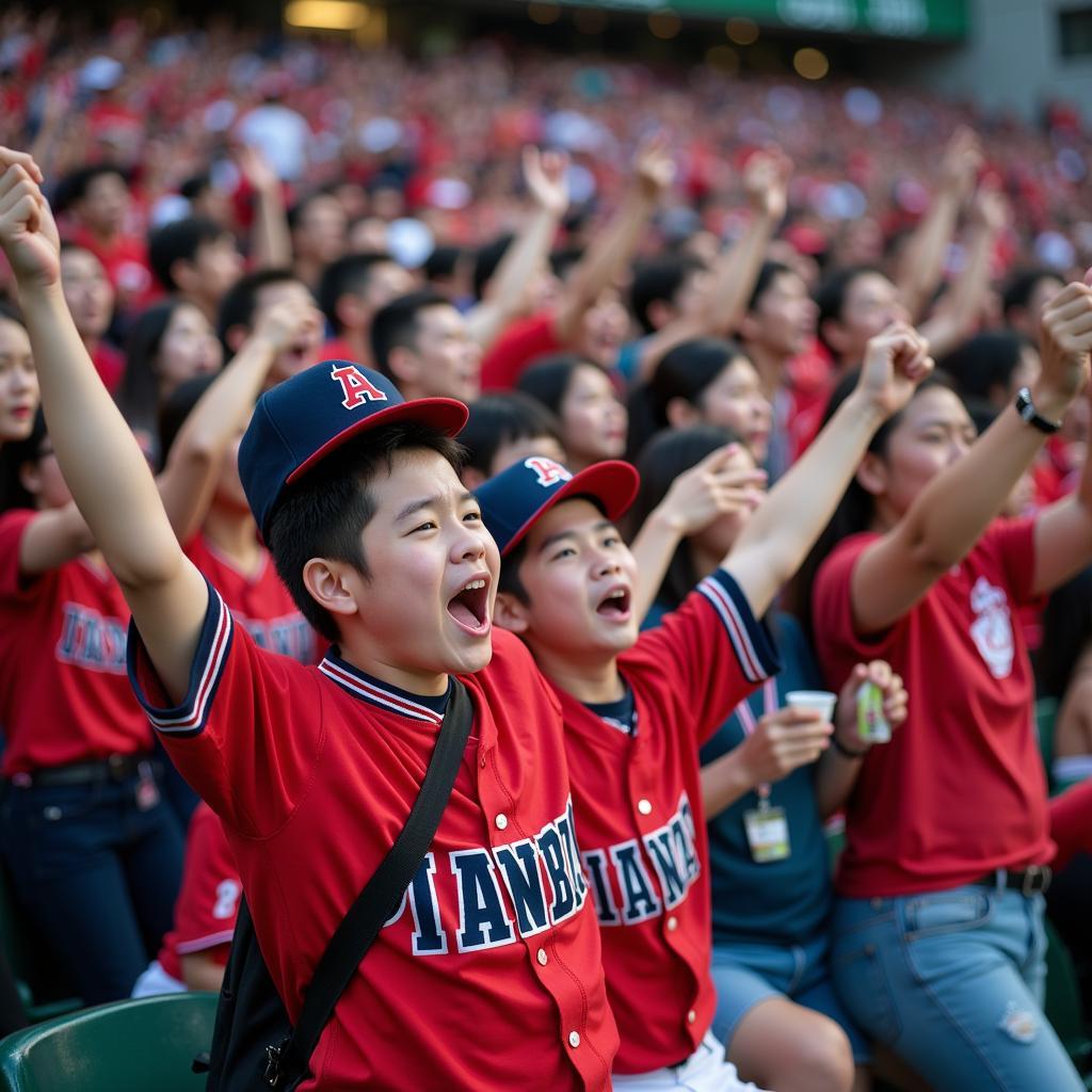 Japanese Baseball Fans Cheering