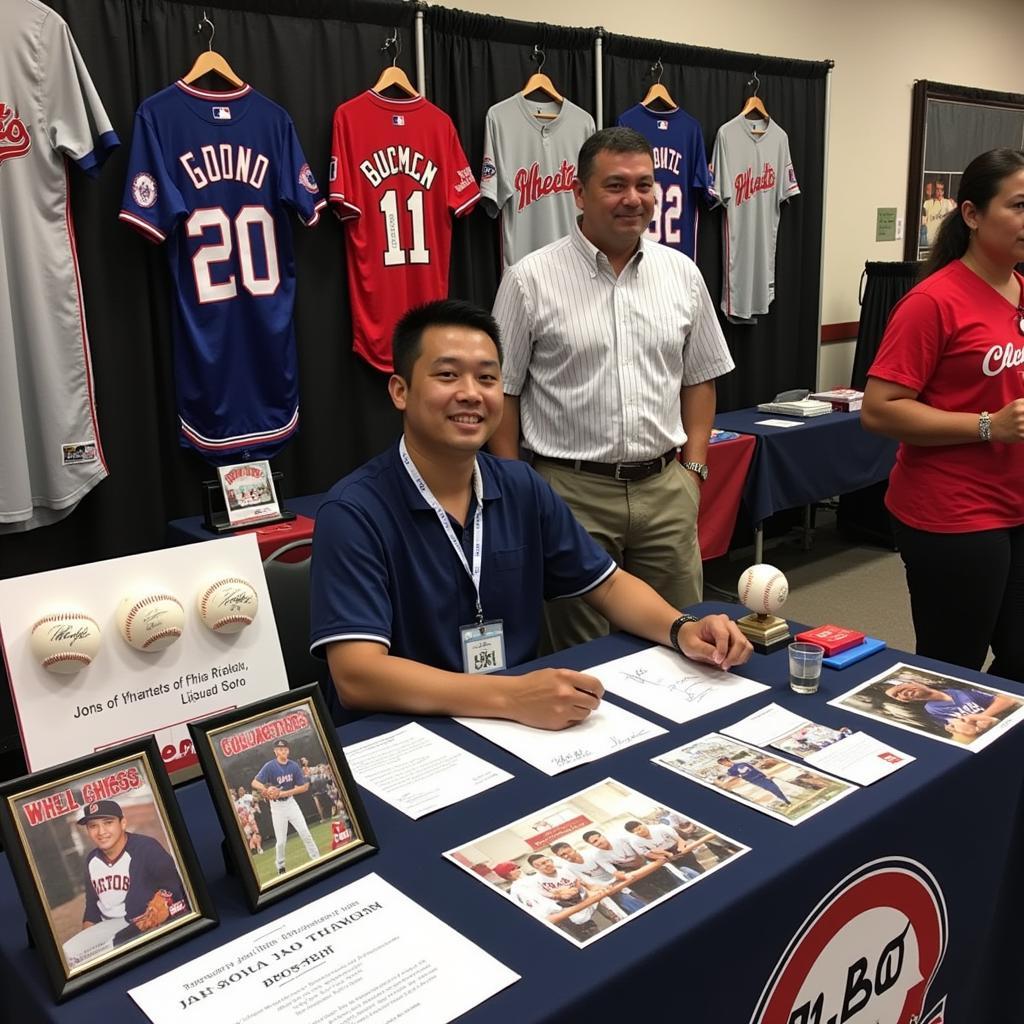 Display of Juan Soto Baseball Memorabilia at a Sports Show