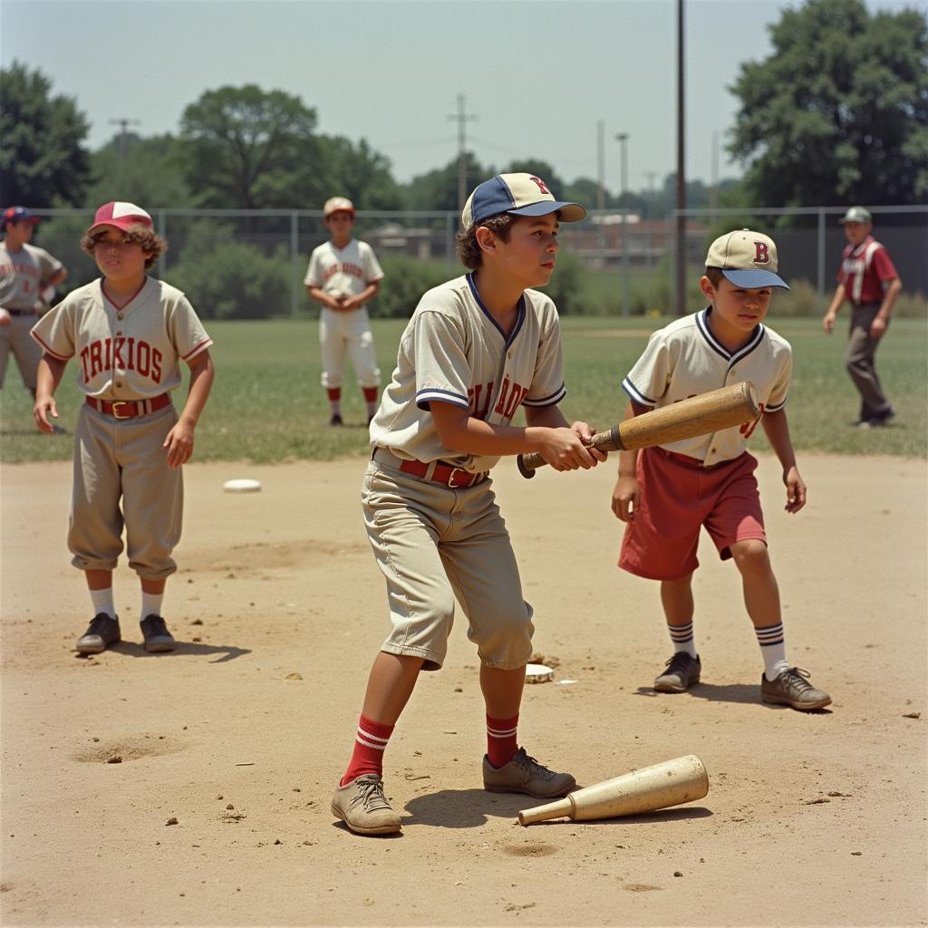 Kids Playing Baseball on a Sandlot