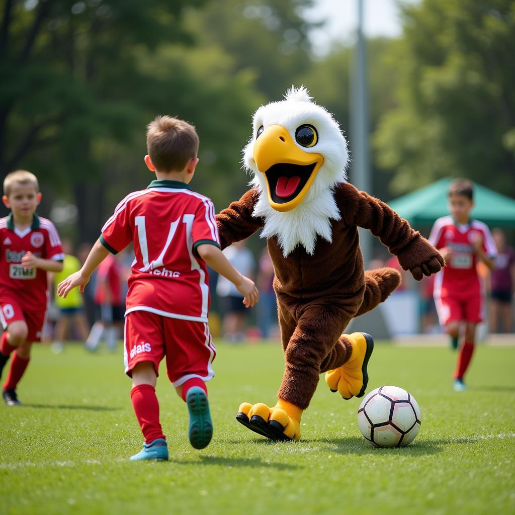 Kids playing soccer in Mascot Costumes