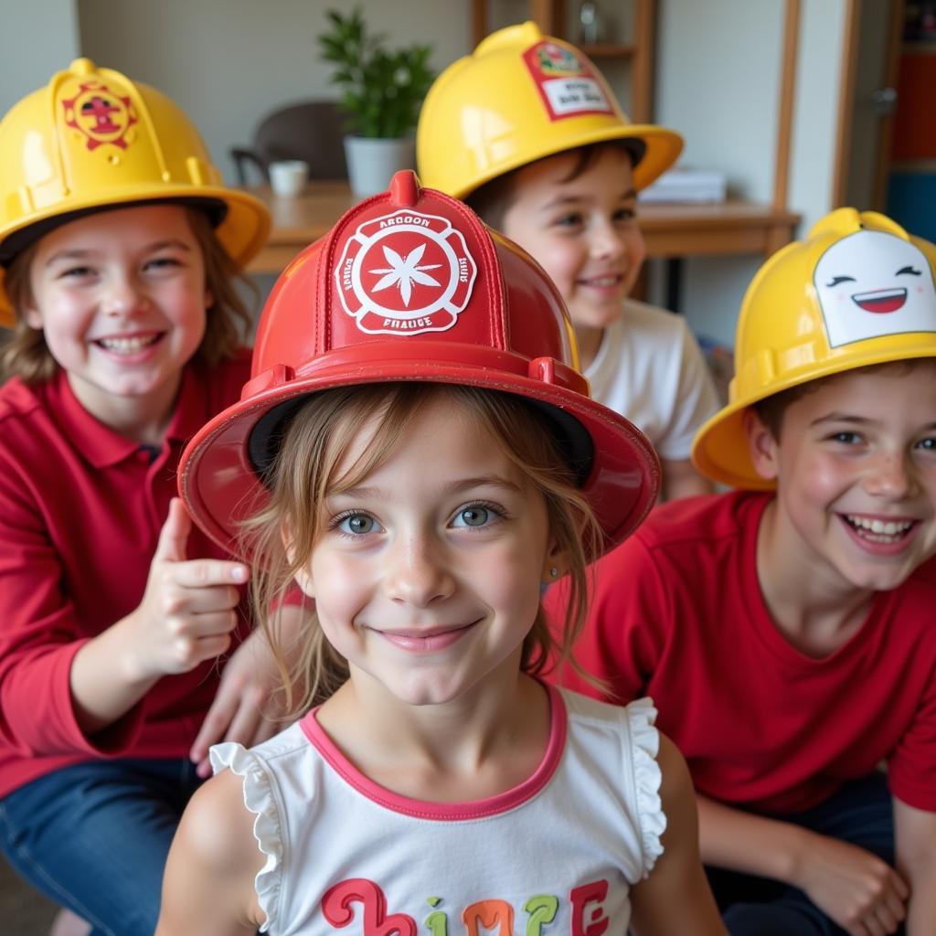 Kids Wearing Printable Fireman Hats