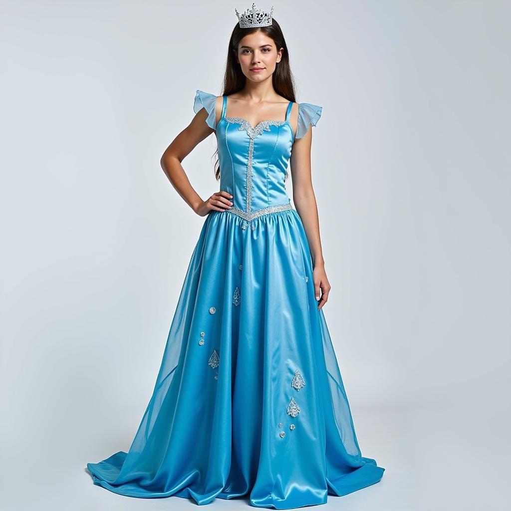 Lady of the Lake costume with flowing blue gown and ethereal crown