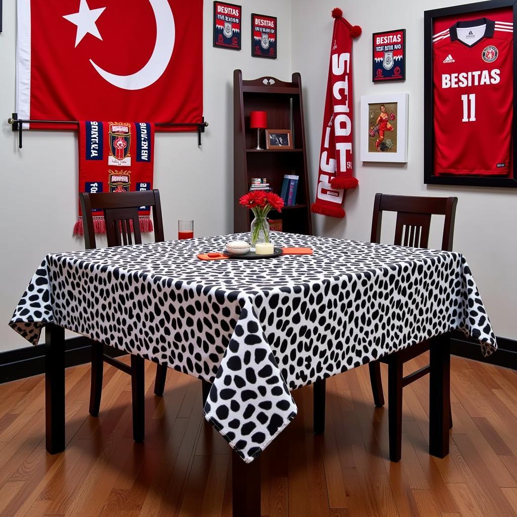 Leopard table cover in a Besiktas-themed room