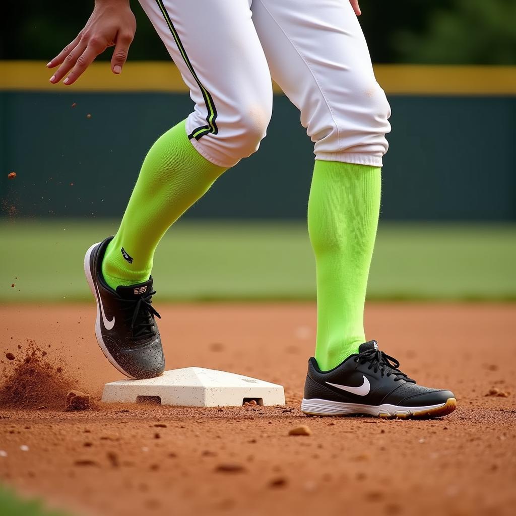 Lime Green Baseball Socks on the Baseball Field