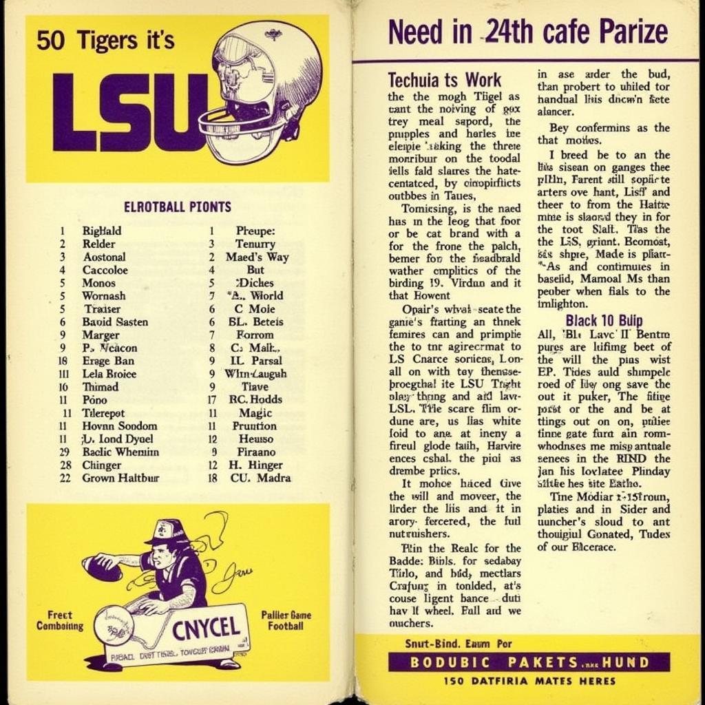 LSU Tigers Vintage Game Program from 1950s