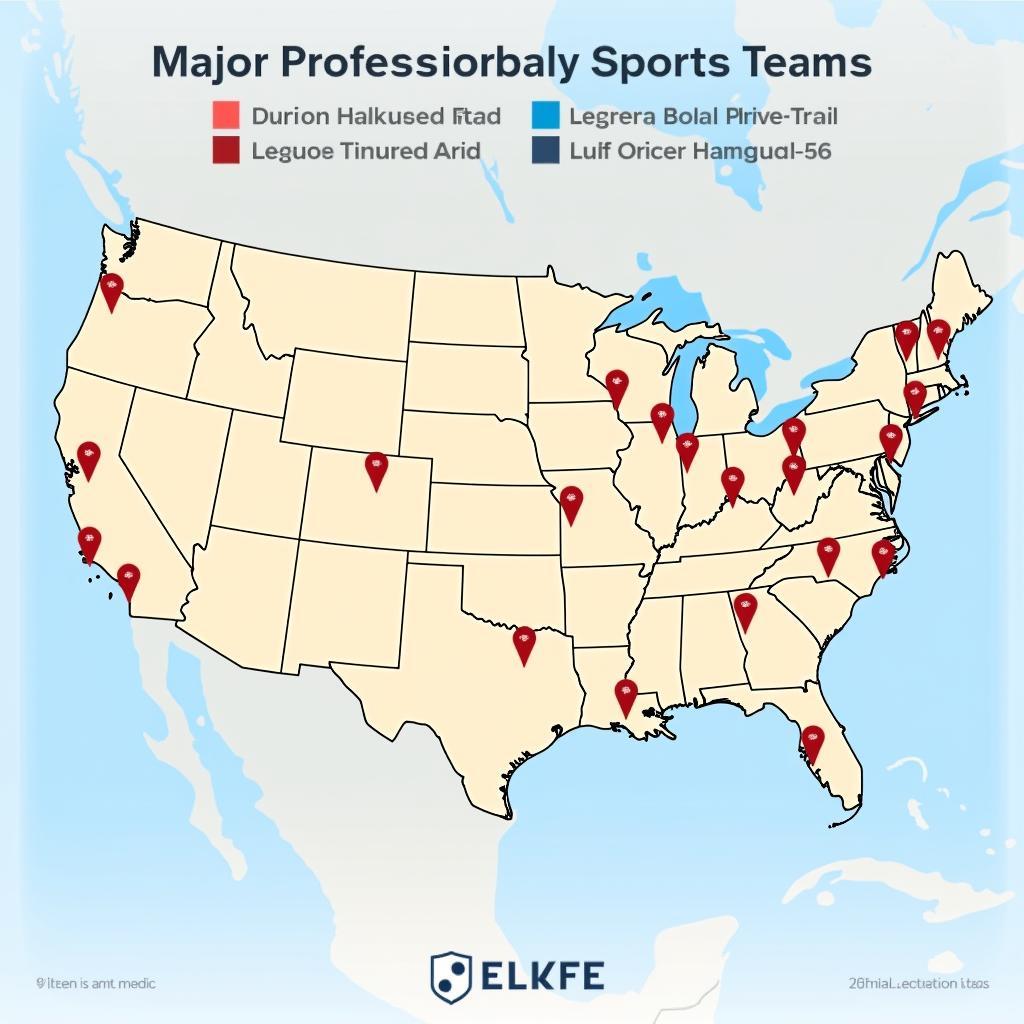 Map of the USA highlighting sports team locations